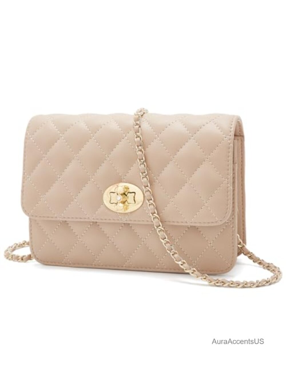 Genuine Leather Quilted Crossbody Bag with Chain Strap Sling Purse